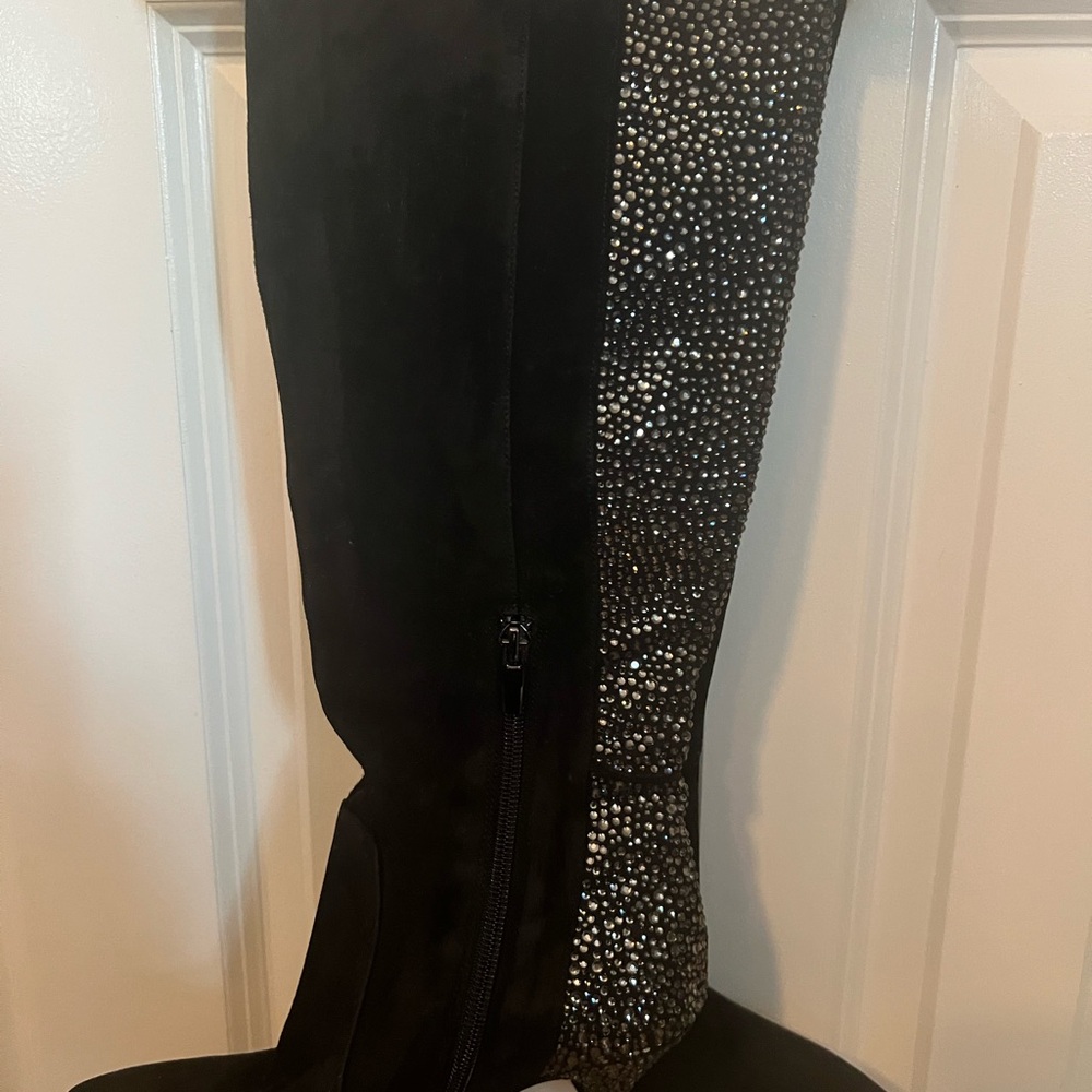 Enzo Angiolini Black and Silver Over the Knee Boots